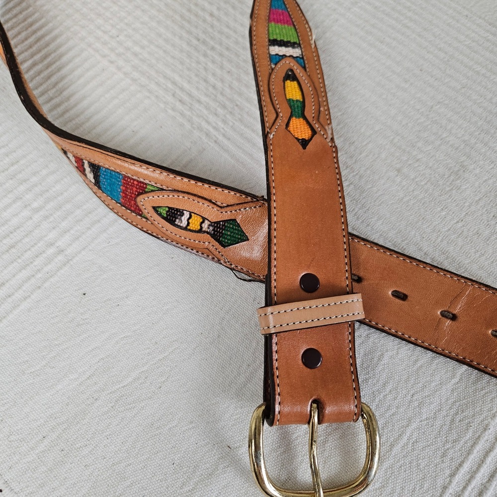 Nocona Multicolor Woven‎ Inset Leather Belt Sz 34 Tan Brown